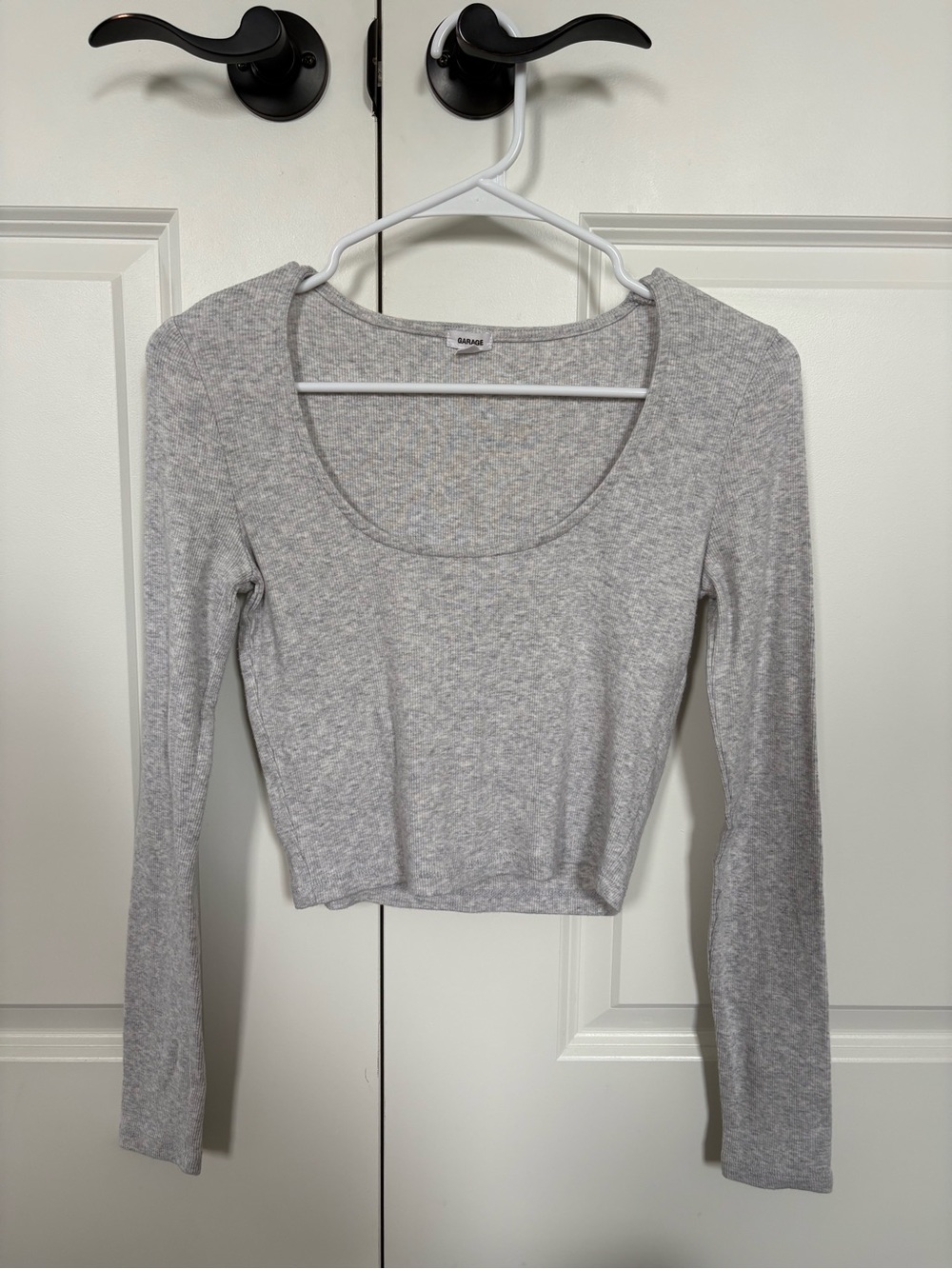 Garage Light Grey Scoop Neck Long Sleeve Crop Top